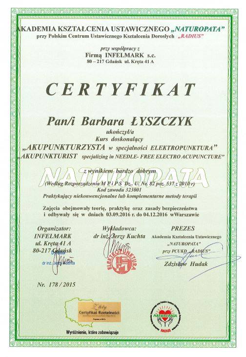 Certyfikat elektroakupunktury